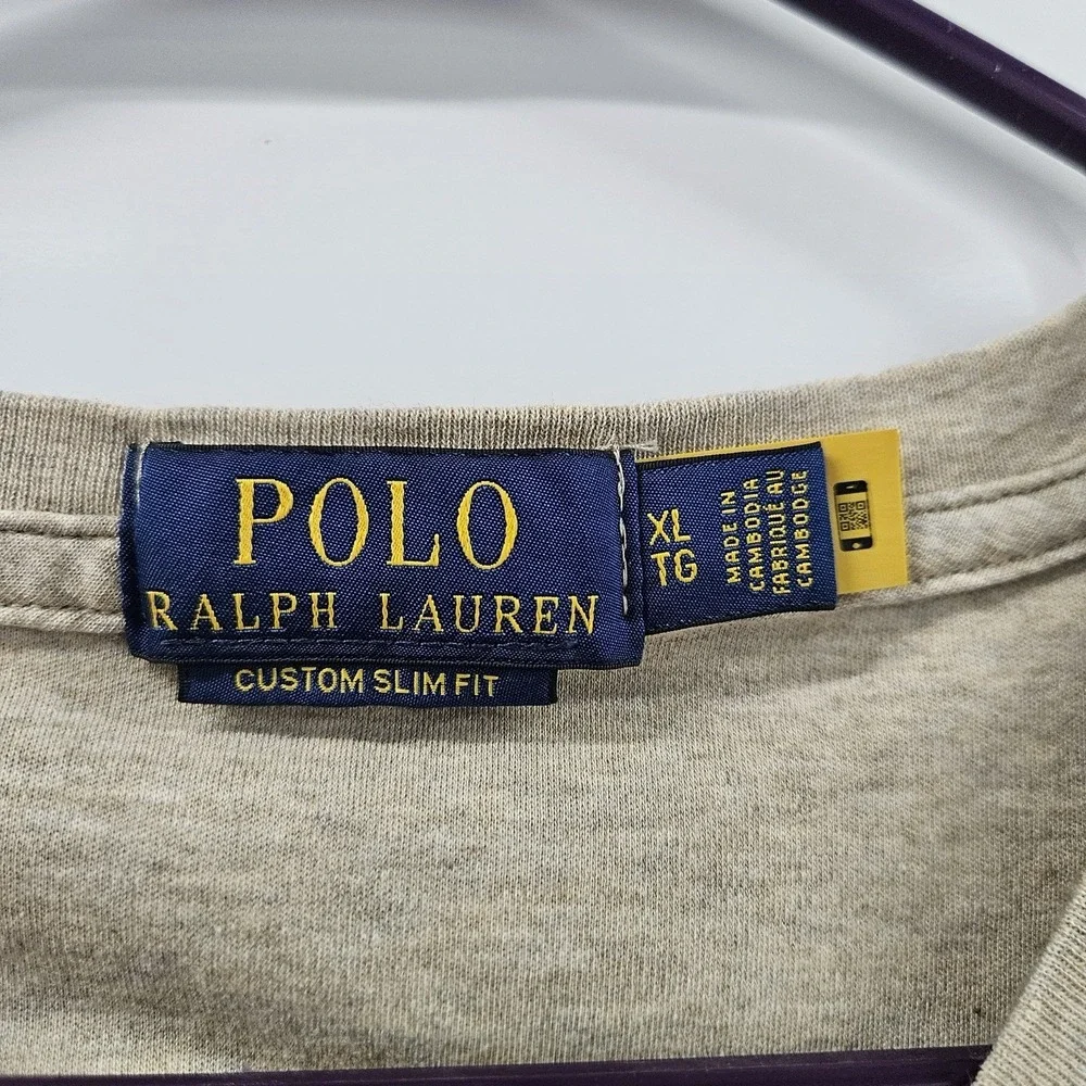 Polo Ralph Lauren Custom Slim Fit V Neck T Shirt Men's XL Gray Pony Logo